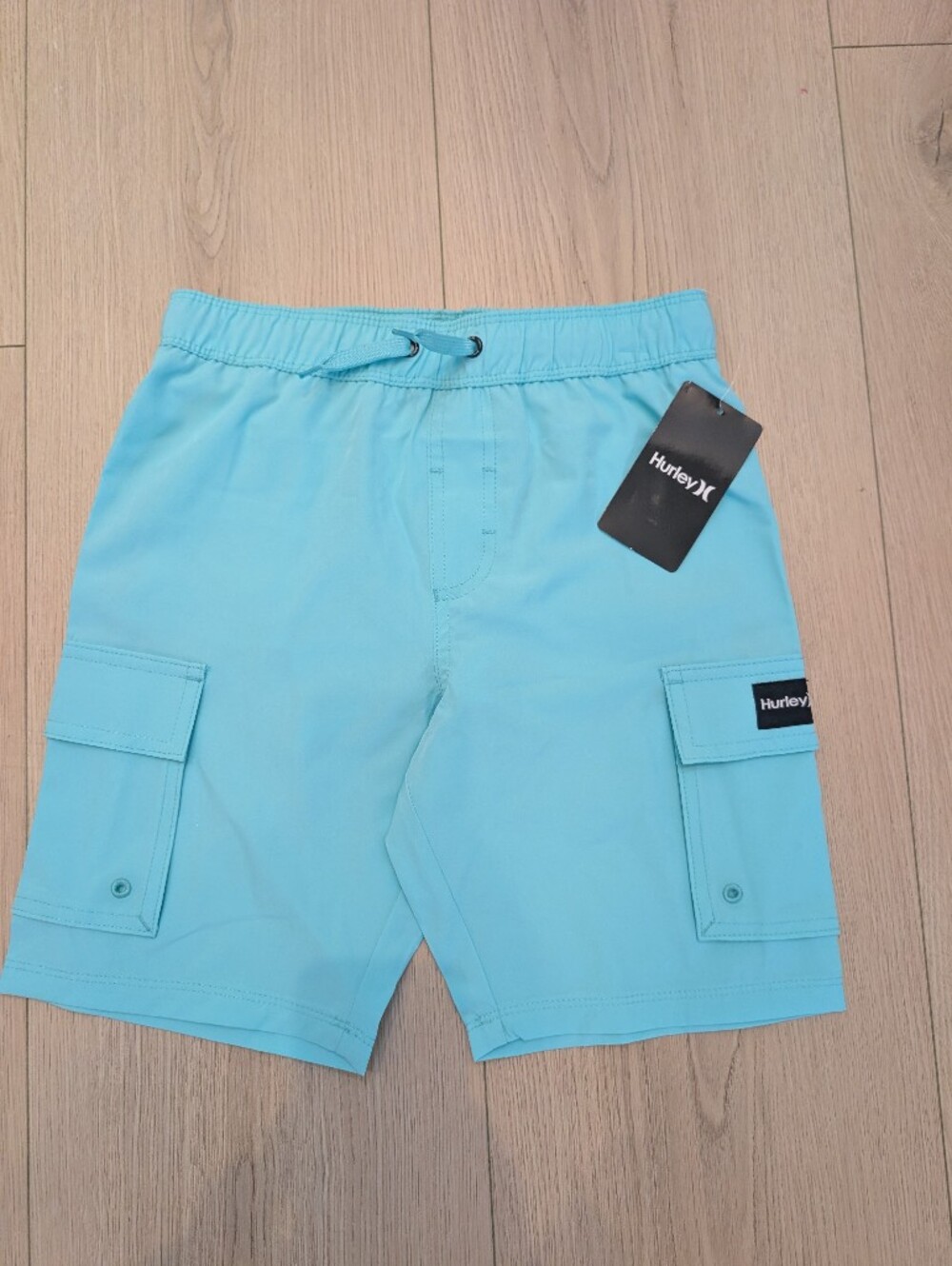 Hurley Boys Aqua Blue Cargo Swim Trunks M 8 0203
